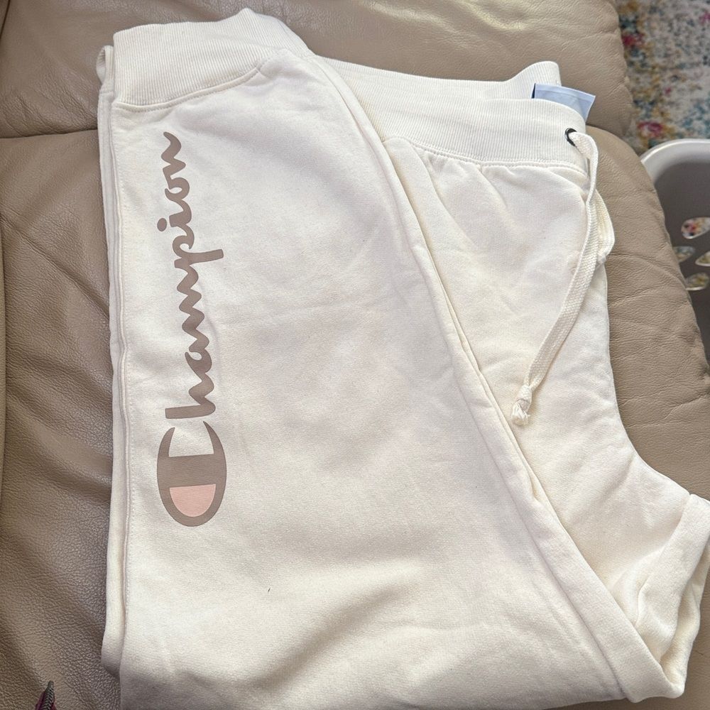 Champion Authentic Athleticwear Sweatpants size XL Cream w/ Tan Large Logo NWOT